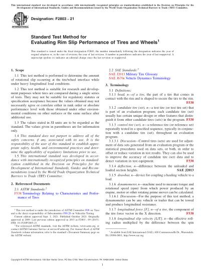 astm f2803-2021standard test method for evaluating rim slip performance of tires and wheels