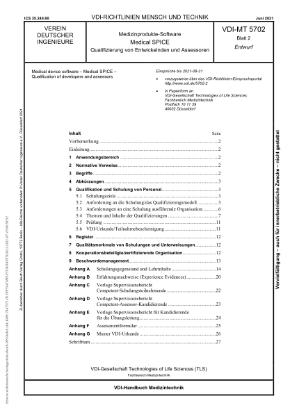 vdi-mt 5702 blatt 2-2021medical device software - medical spice - qualification of developers and assessors