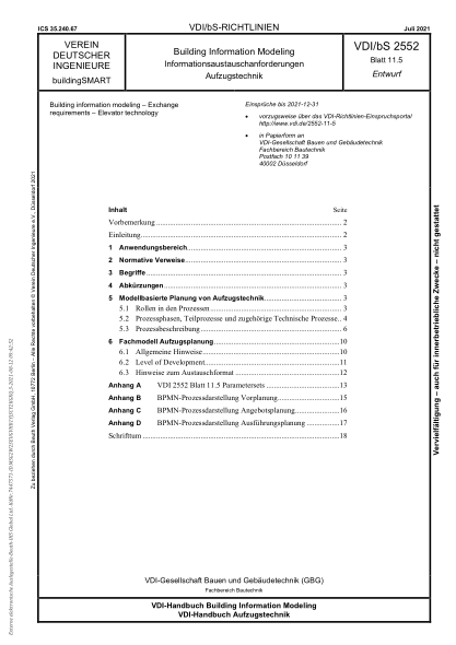 vdi/bs 2552 blatt 11.5-2021building information modeling - exchange requirements - elevator technology