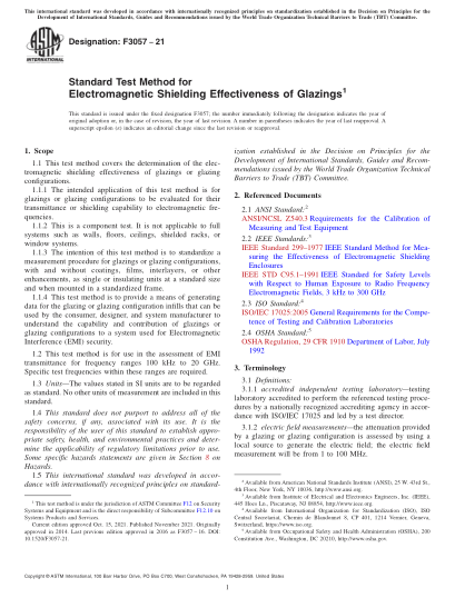 astm f3057-2021standard test method for electromagnetic shielding effectiveness of glazings