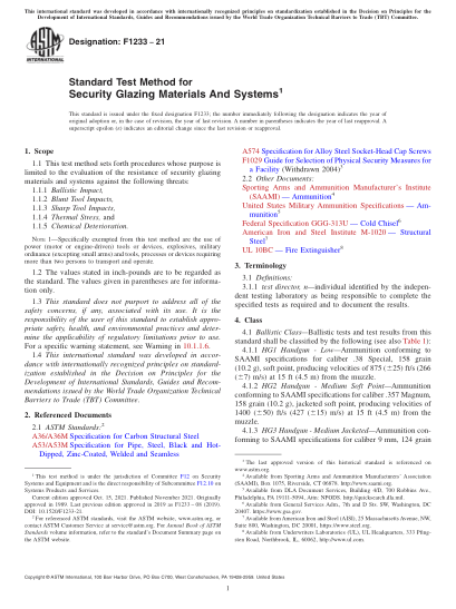 astm f1233-2021standard test method for security glazing materials and systems