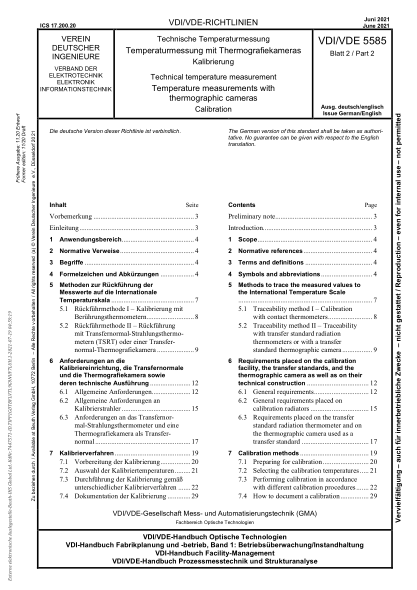 vdi/vde 5585 blatt 2-2021technical temperature measurement - temperature measurements with thermographic cameras - calibration