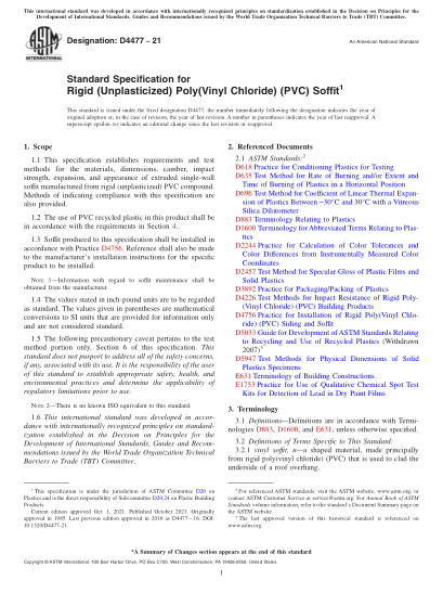 astm d4477-2021standard specification for rigid (unplasticized) poly(vinyl chloride) (pvc) soffit