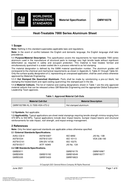 gmw 18378-2021heat-treatable 7000 series aluminum sheet (issue 1; english)