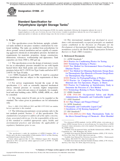 astm d1998-2021standard specification for polyethylene upright storage tanks