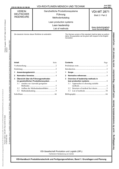 vdi-mt 2871 blatt 2-2021lean production systems - lean leadership - list of methods