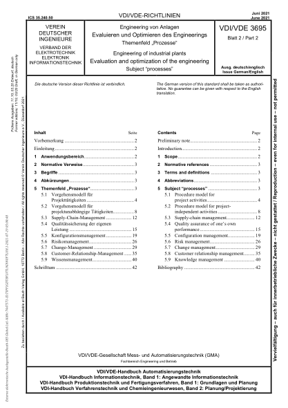 vdi/vde 3695 blatt 2-2021engineering of industrial plants - evaluation and optimization of the engineering - subject 