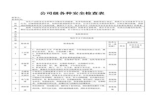 公司各种安全检查表大全docx